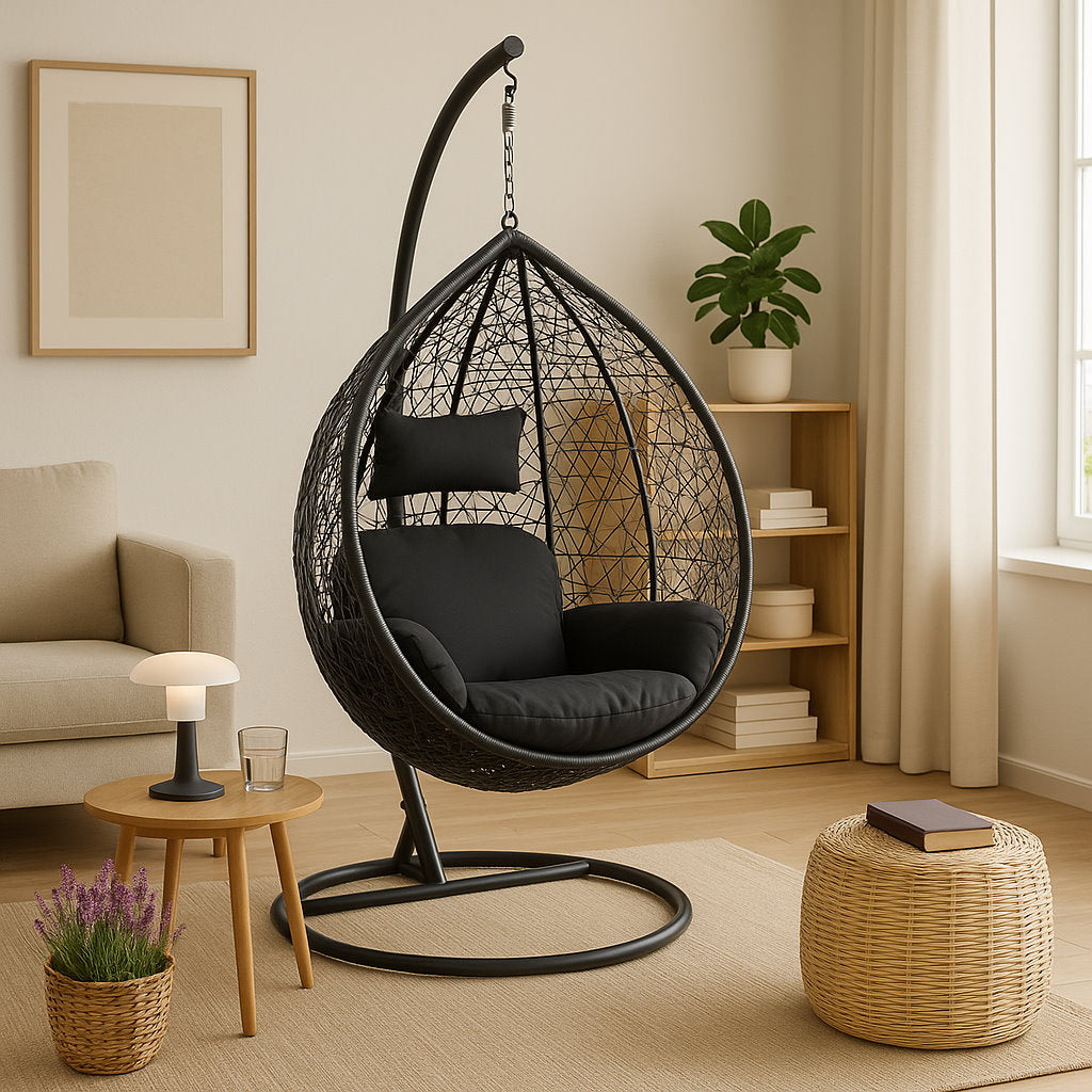 Korb Hängesessel Solea mit Gestell + Kissen Hängestuhl Lounge Hängekorb Sessel