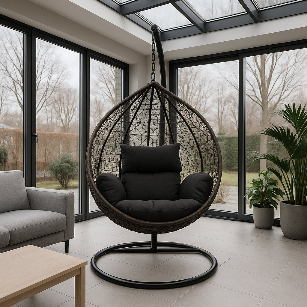 Korb Hängesessel Solea mit Gestell + Kissen Hängestuhl Lounge Hängekorb Sessel