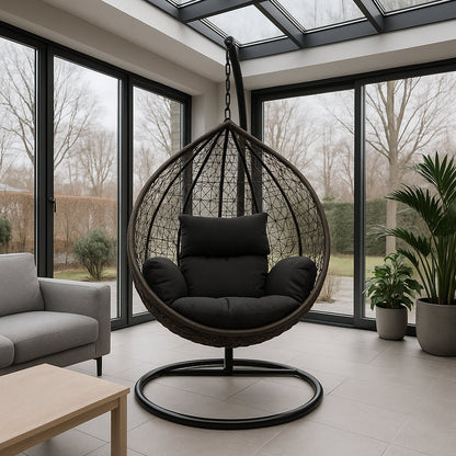 Korb Hängesessel Solea mit Gestell + Kissen Hängestuhl Lounge Hängekorb Sessel