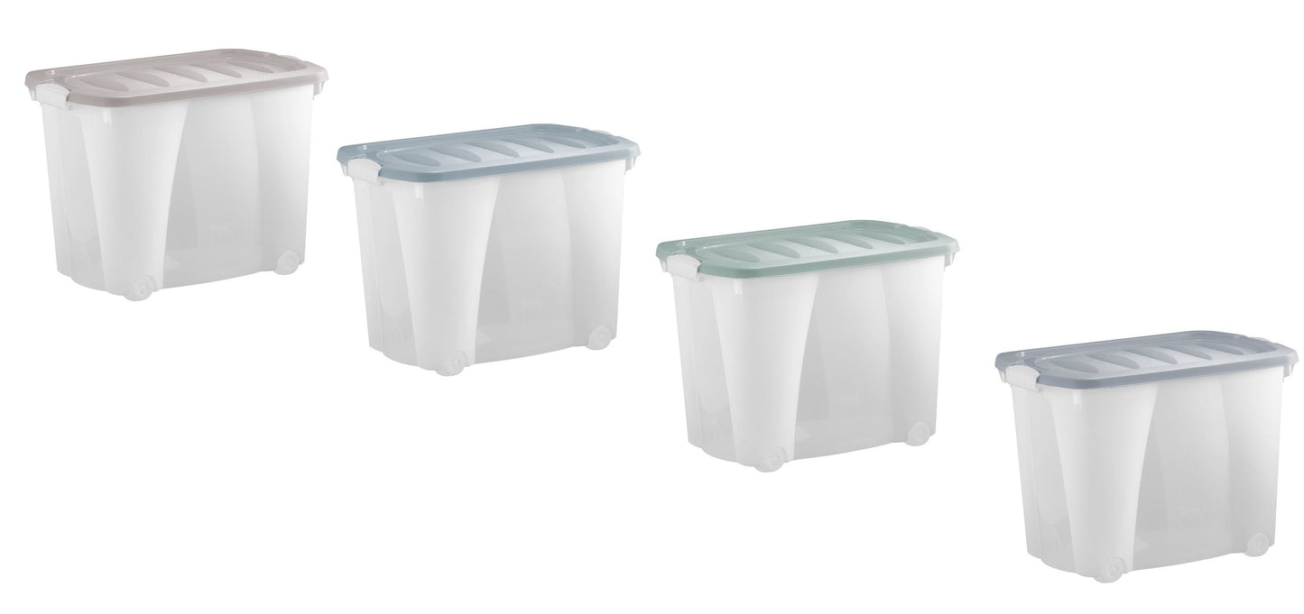 2x Aufbewahrungsbox 60L m. Deckel Spielzeug Kiste Kunststoff Stapelbox Lager Box