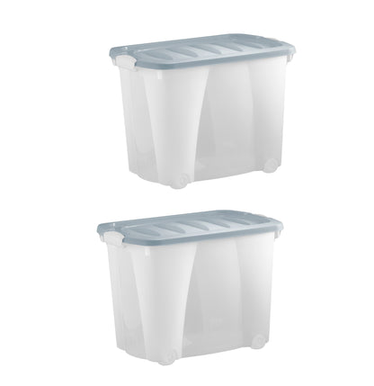 2x Aufbewahrungsbox 60L m. Deckel Spielzeug Kiste Kunststoff Stapelbox Lager Box
