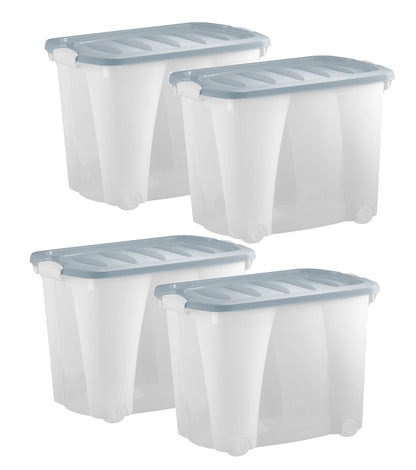 4x Aufbewahrungsbox 60L m. Deckel Spielzeug Kiste Kunststoff Stapelbox Lager Box