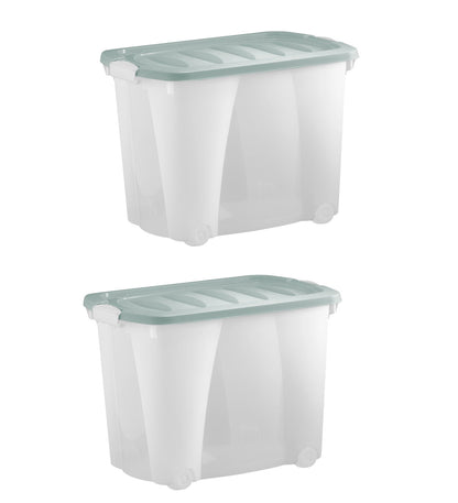 2x Aufbewahrungsbox 60L m. Deckel Spielzeug Kiste Kunststoff Stapelbox Lager Box