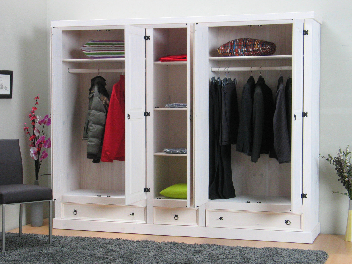 5trg. massiv Kiefer Mexico Kleiderschrank New Mexiko Schlafzimmer Schrank weiß