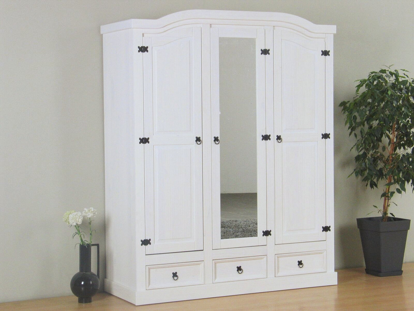 3-türiger Kiefer Kleiderschrank New Mexico weiß