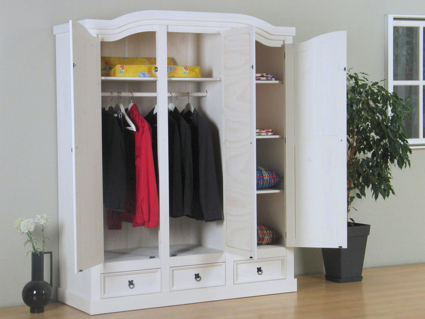 3-türiger Kiefer Kleiderschrank New Mexico weiß