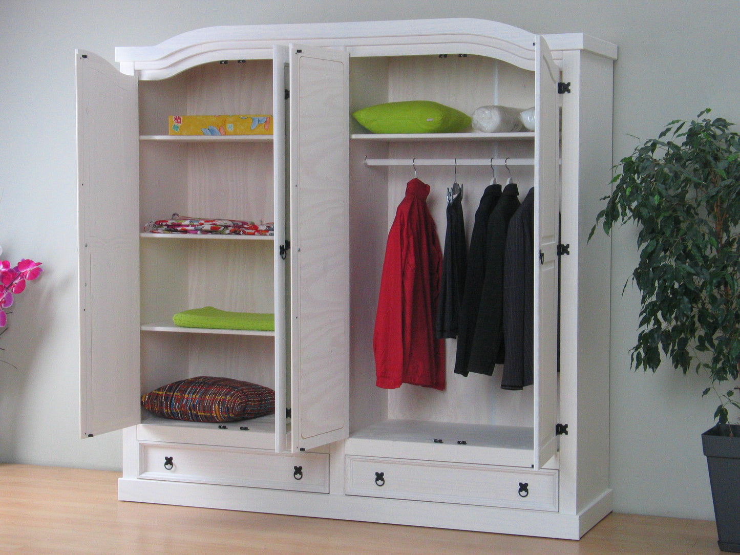 4-türiger Kiefer Kleiderschrank New Mexico weiss Schrank Schlafzimmer massiv
