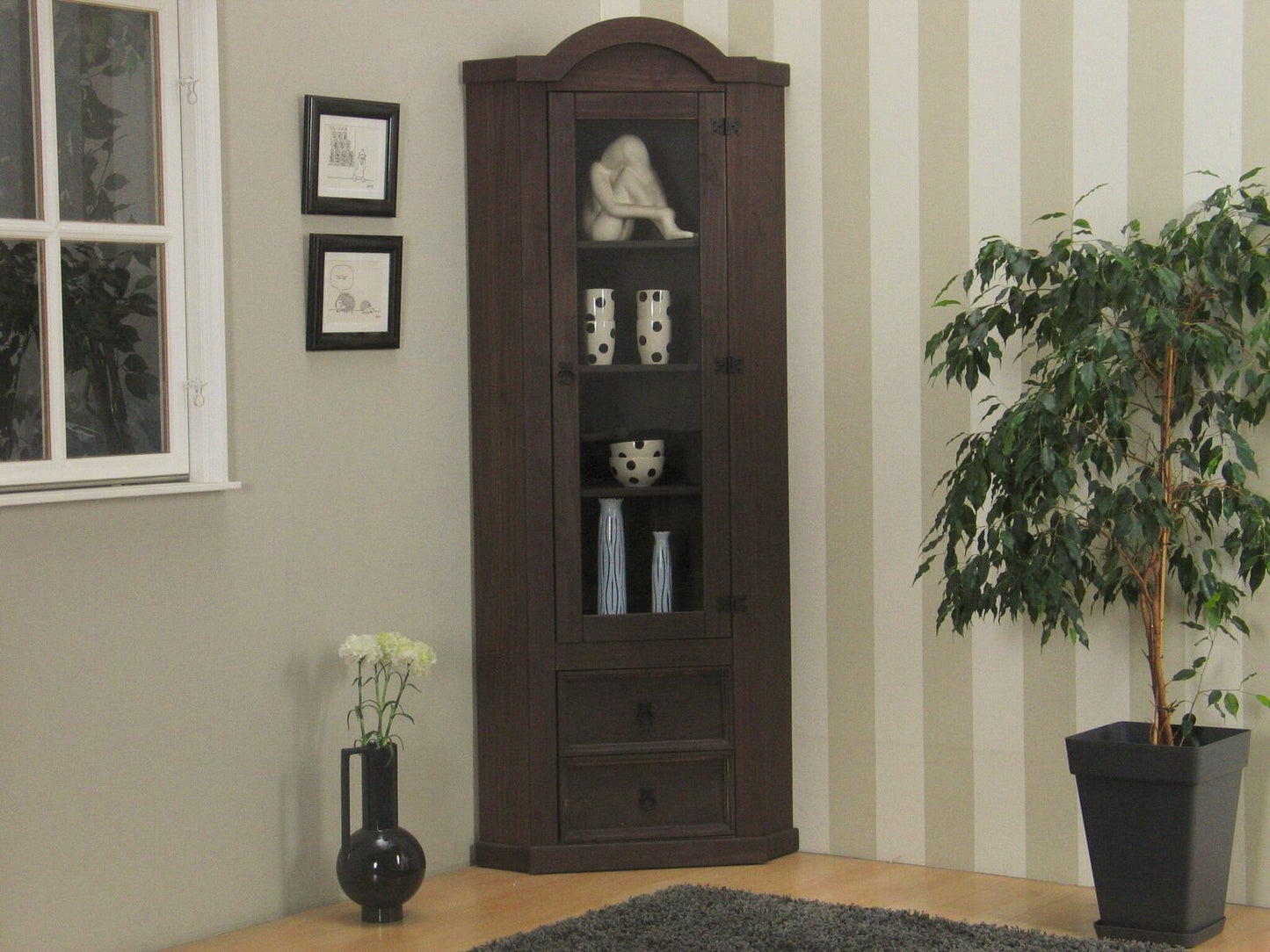 Eckschrank New Mexico Kiefer massiv kolonial Mexiko Wohnzimmer Vitrine Schrank