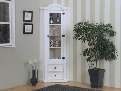 Eckschrank New Mexico Kiefer massiv weiss Mexiko Wohnzimmer Vitrine Schrank