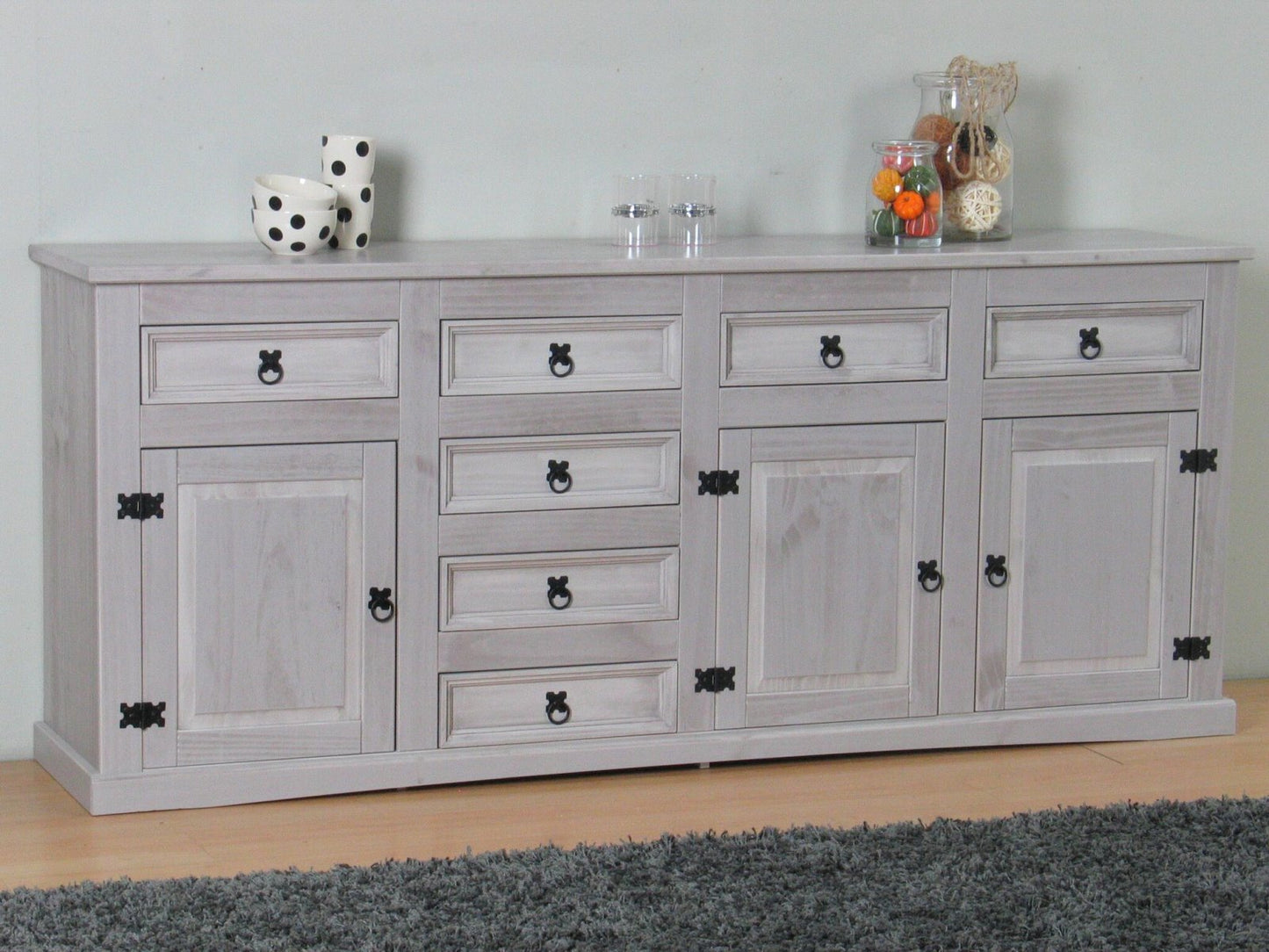 Sideboard New Mexiko Kiefer massiv grau Mexico Schubladen Kommode Schrank