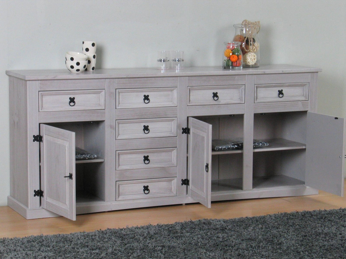 Sideboard New Mexiko Kiefer massiv grau Mexico Schubladen Kommode Schrank