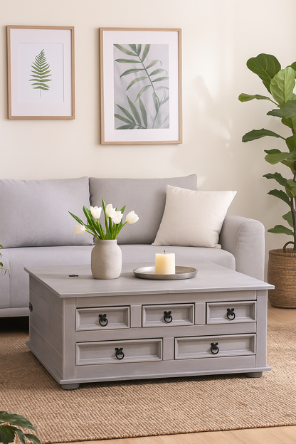 Kiefer Truhentisch New Mexico Mexiko grau massiv Couchtisch Truhe Holztruhe