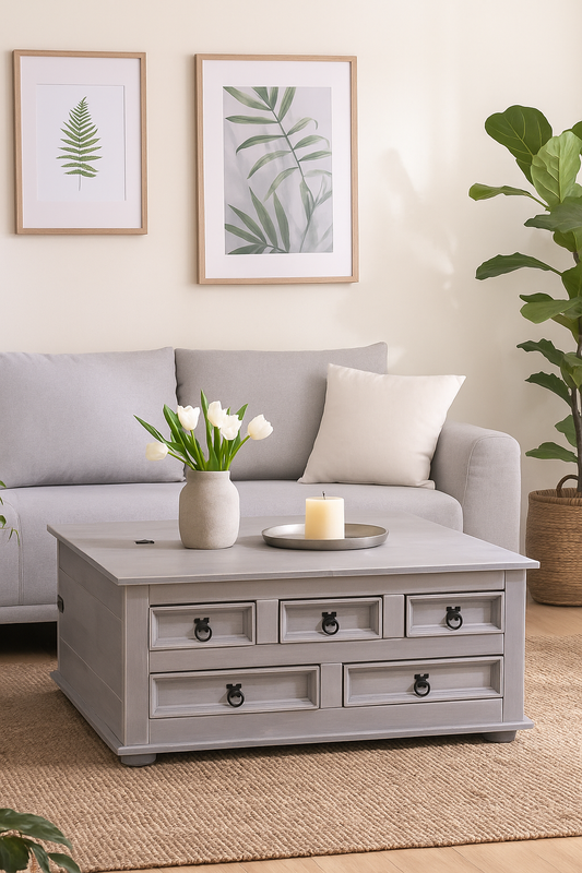 Kiefer Truhentisch New Mexico Mexiko grau massiv Couchtisch Truhe Holztruhe