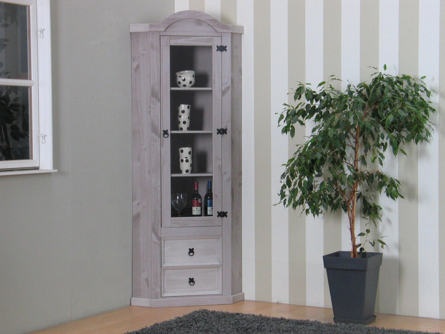 Eckschrank New Mexico Kiefer massiv grau Mexiko Wohnzimmer Vitrine Schrank