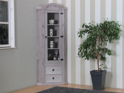 Eckschrank New Mexico Kiefer massiv grau Mexiko Wohnzimmer Vitrine Schrank