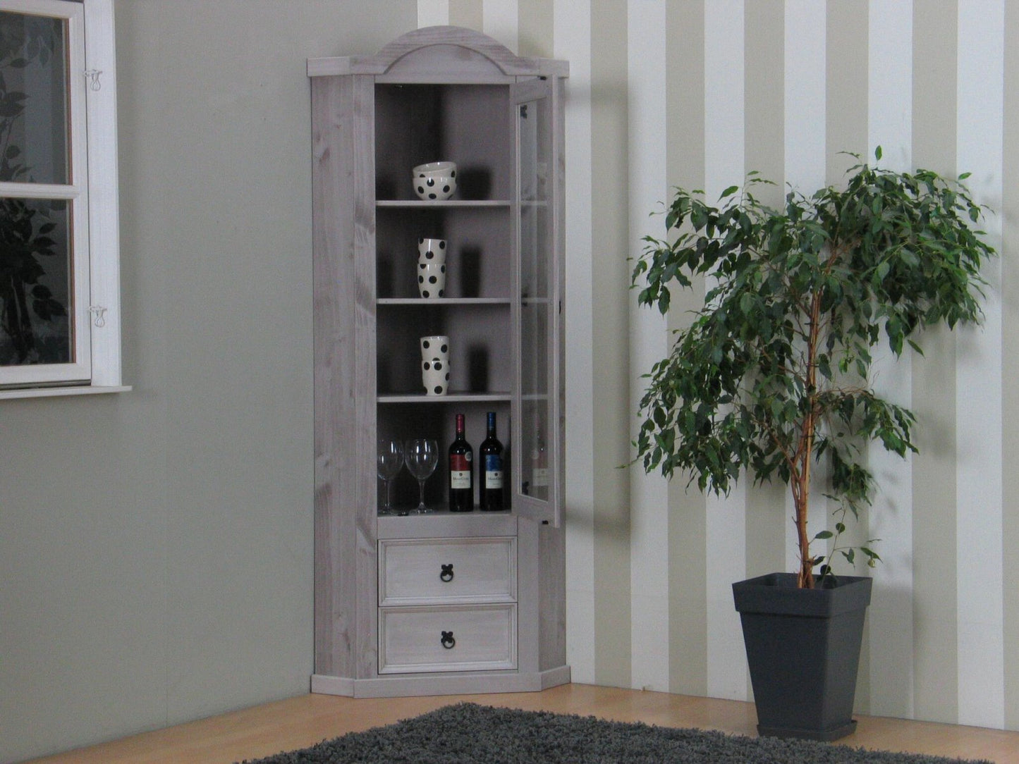 Eckschrank New Mexico Kiefer massiv grau Mexiko Wohnzimmer Vitrine Schrank