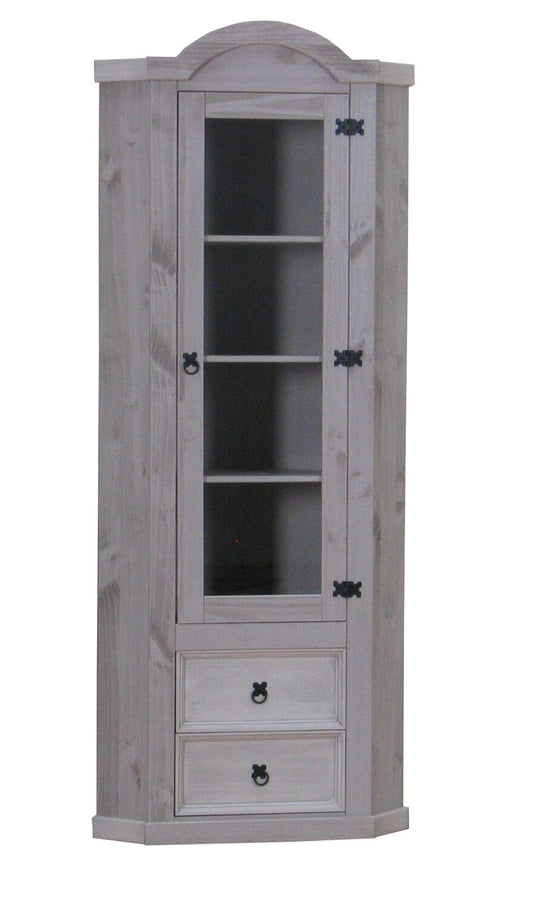 Eckschrank New Mexico Kiefer massiv grau Mexiko Wohnzimmer Vitrine Schrank