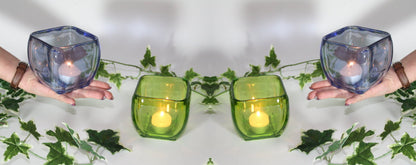 4x XL Blockleuchter 10cm Kerzenständer Glasschale Glas Windlicht Teelichthalter