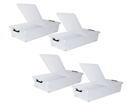 4x Unterbett Kommode mit Rollen 36L Set Deckel Spielzeug Box Aufbewahrung Kiste