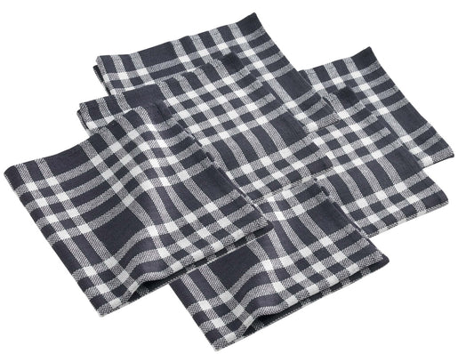 6x Landhaus Stoffservietten Baumwolle 45x45 schwarz kariert Tisch Servietten