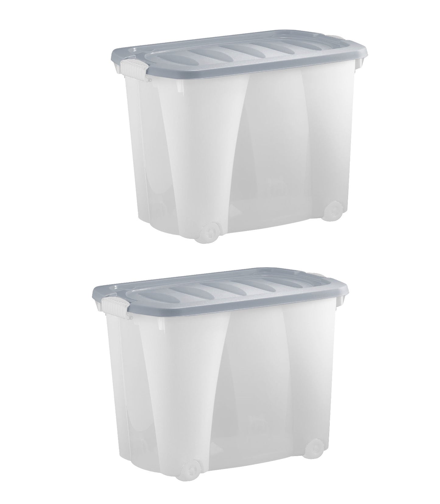 2x Aufbewahrungsbox 60L m. Deckel Spielzeug Kiste Kunststoff Stapelbox Lager Box