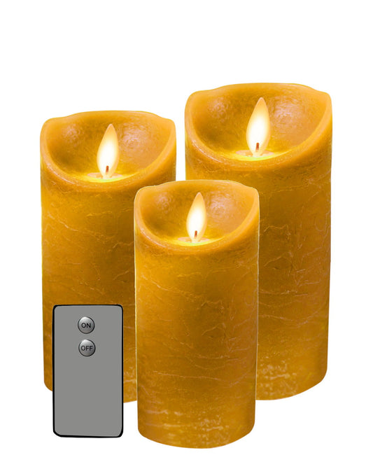 3er Set LED Echtwachs Kerze Fernbedienung Wachskerze Stumpenkerze flammenlos