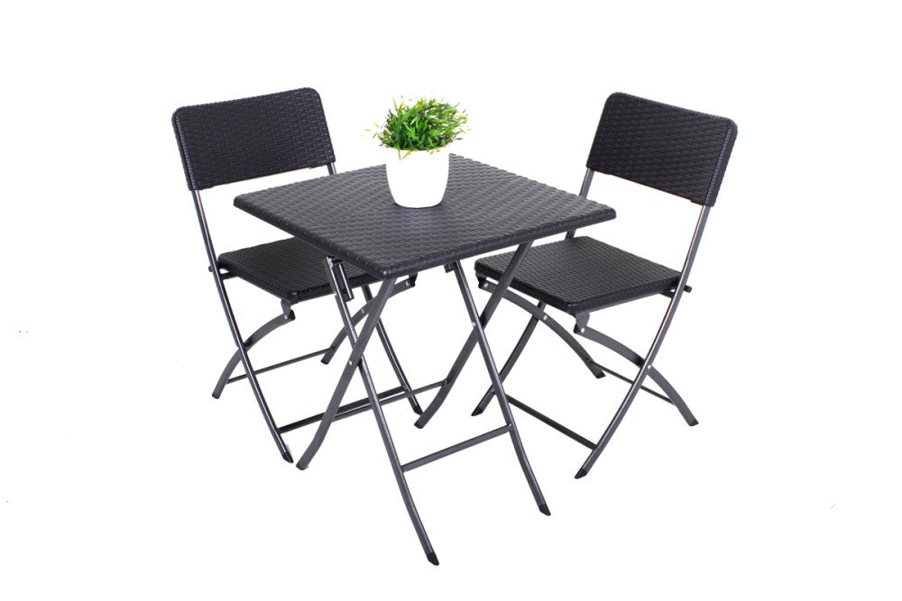 3tlg. Balkon Set Garten Tisch Stuhl Klapptisch Klappstuhl Stühle Rattan Optik