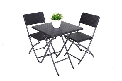 3tlg. Balkon Set Garten Tisch Stuhl Klapptisch Klappstuhl Stühle Rattan Optik