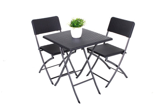 3tlg. Balkon Set Garten Tisch Stuhl Klapptisch Klappstuhl Stühle Rattan Optik