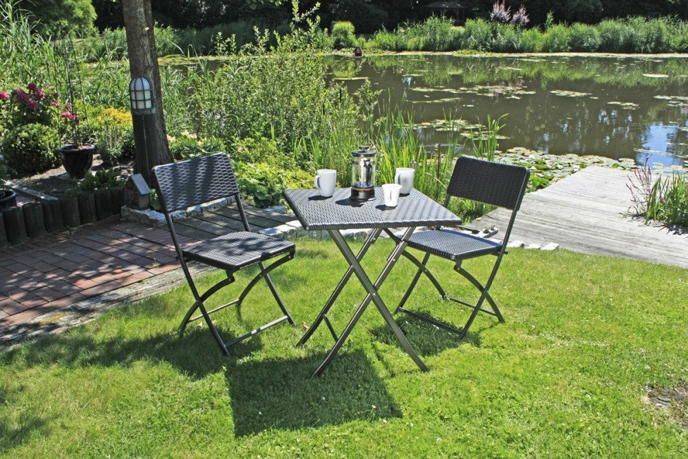 3tlg. Balkon Set Garten Tisch Stuhl Klapptisch Klappstuhl Stühle Rattan Optik