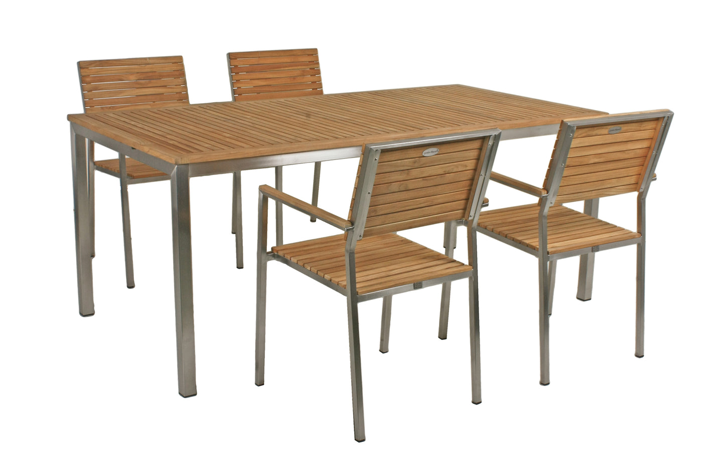 5tlg. Teak Tischgruppe Gartenmöbel Gartentisch Stuhl Garten Stapelstuhl Tisch