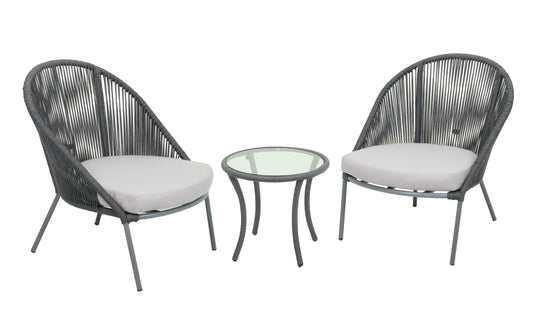 Garten Sitzgruppe 3tlg. + Auflage Essgruppe Gartenset Glas Tisch Sessel Set