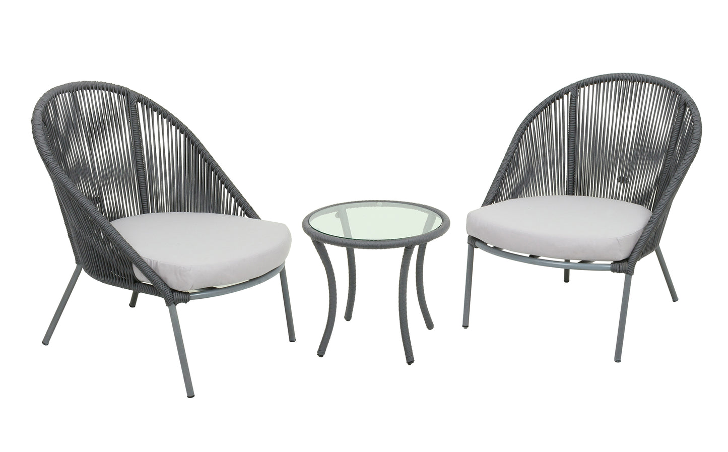 Garten Sitzgruppe 3tlg. + Auflage Essgruppe Gartenset Glas Tisch Sessel Set