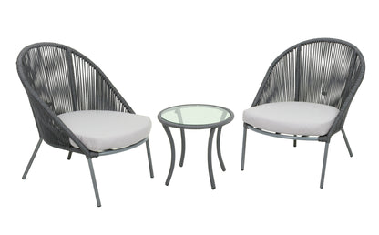 Garten Sitzgruppe 3tlg. + Auflage Essgruppe Gartenset Glas Tisch Sessel Set