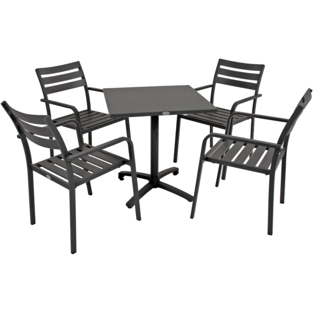5tlg. Tischgruppe Garten Tisch Stapelstuhl Esstisch Stuhl Sessel Sitzgruppe