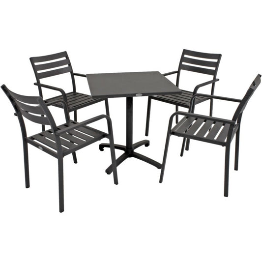 5tlg. Tischgruppe Garten Tisch Stapelstuhl Esstisch Stuhl Sessel Sitzgruppe