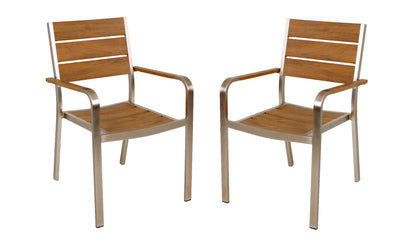 2x Alu Garden Pleasure Stapelstuhl Non-Wood Teak-Optik Garten Stuhl Sessel Möbel