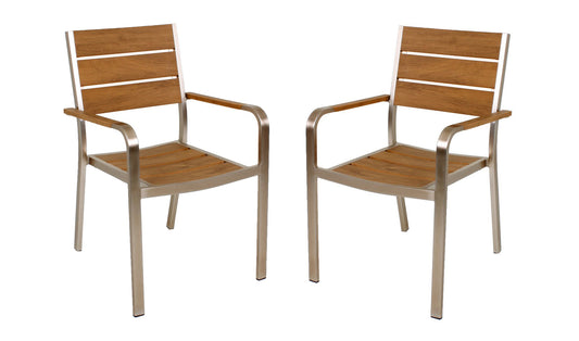 2x Alu Garden Pleasure Stapelstuhl Non-Wood Teak-Optik Garten Stuhl Sessel Möbel
