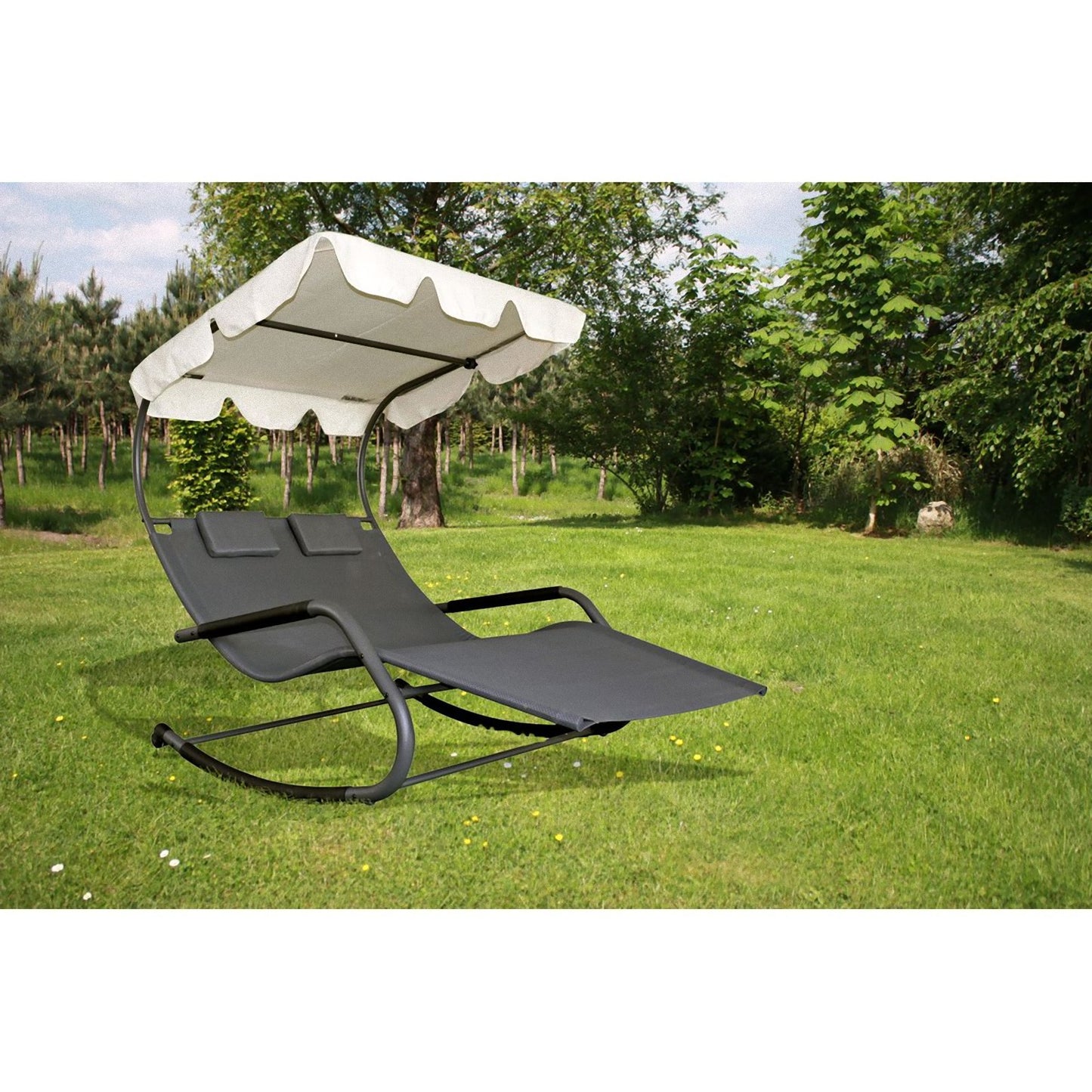 Doppel Schaukelliege SERIFOS Relaxliege Gartenliege Liege Garten Möbel + Dach