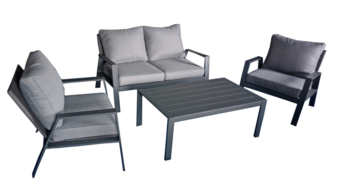 Alu Garten Lounge Sitzgruppe Gartengarnitur Möbel Tisch Sessel grau Holz Optik