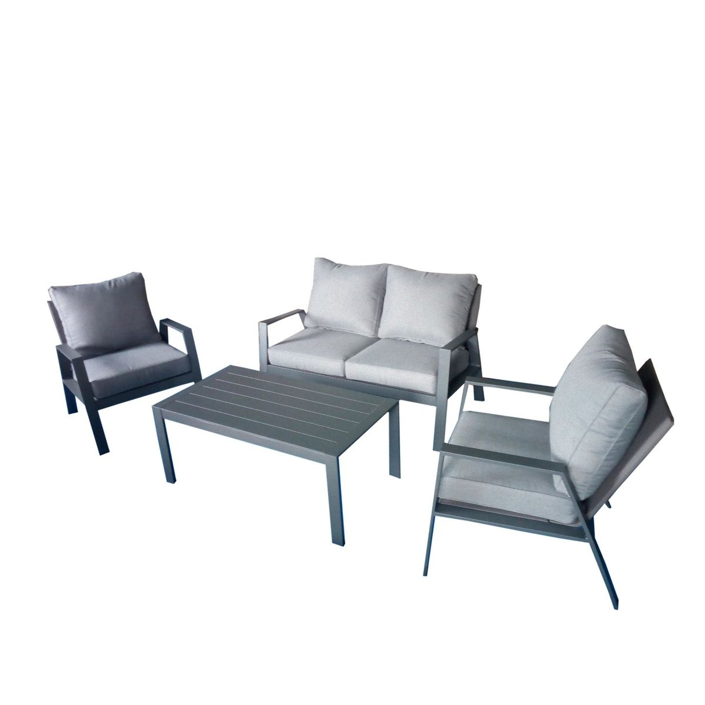 Alu Garten Lounge Sitzgruppe Gartengarnitur Möbel Tisch Sessel grau Holz Optik