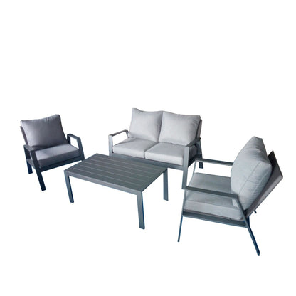 Alu Garten Lounge Sitzgruppe Gartengarnitur Möbel Tisch Sessel grau Holz Optik