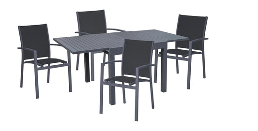 5tlg. Alu Tischgruppe Set Garten Sitzgruppe Tisch Stuhl Stühle Sessel Holz Optik