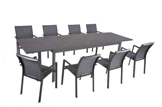 9-tlg Alu Tischgruppe NEREA Set Garten Sitzgruppe Outdoor Grau Metall Kunststoff