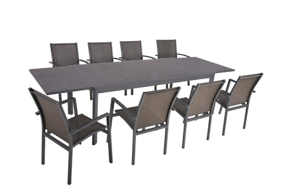 9tlg. Alu Tischgruppe NEREA Set Garten Sitzgruppe Outdoor Schwarz Metall Möbel