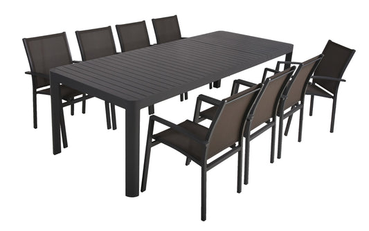 9-tlg. Alu Tischgruppe AMIRA Set Garten Sitzgruppe Outdoor Grau Metall Möbel