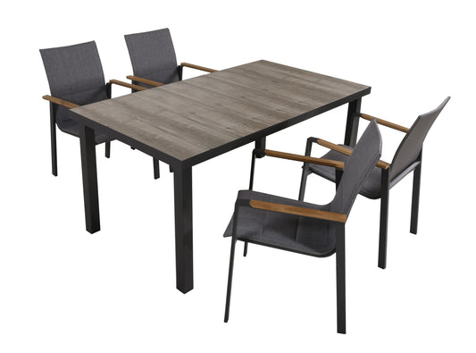 5-tlg. Alu Tischgruppe RANA Set Garten Sitzgruppe Outdoor Grau Metall Kunststoff