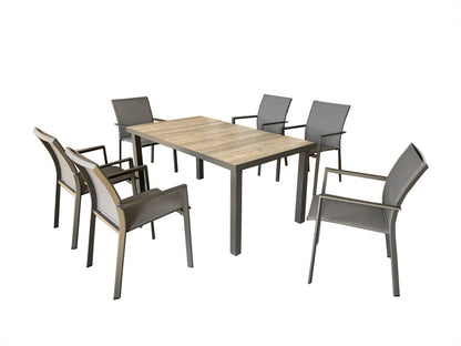 7-tlg. Alu Tischgruppe RANA Set Garten Sitzgruppe Outdoor Grau Metall Kunststoff
