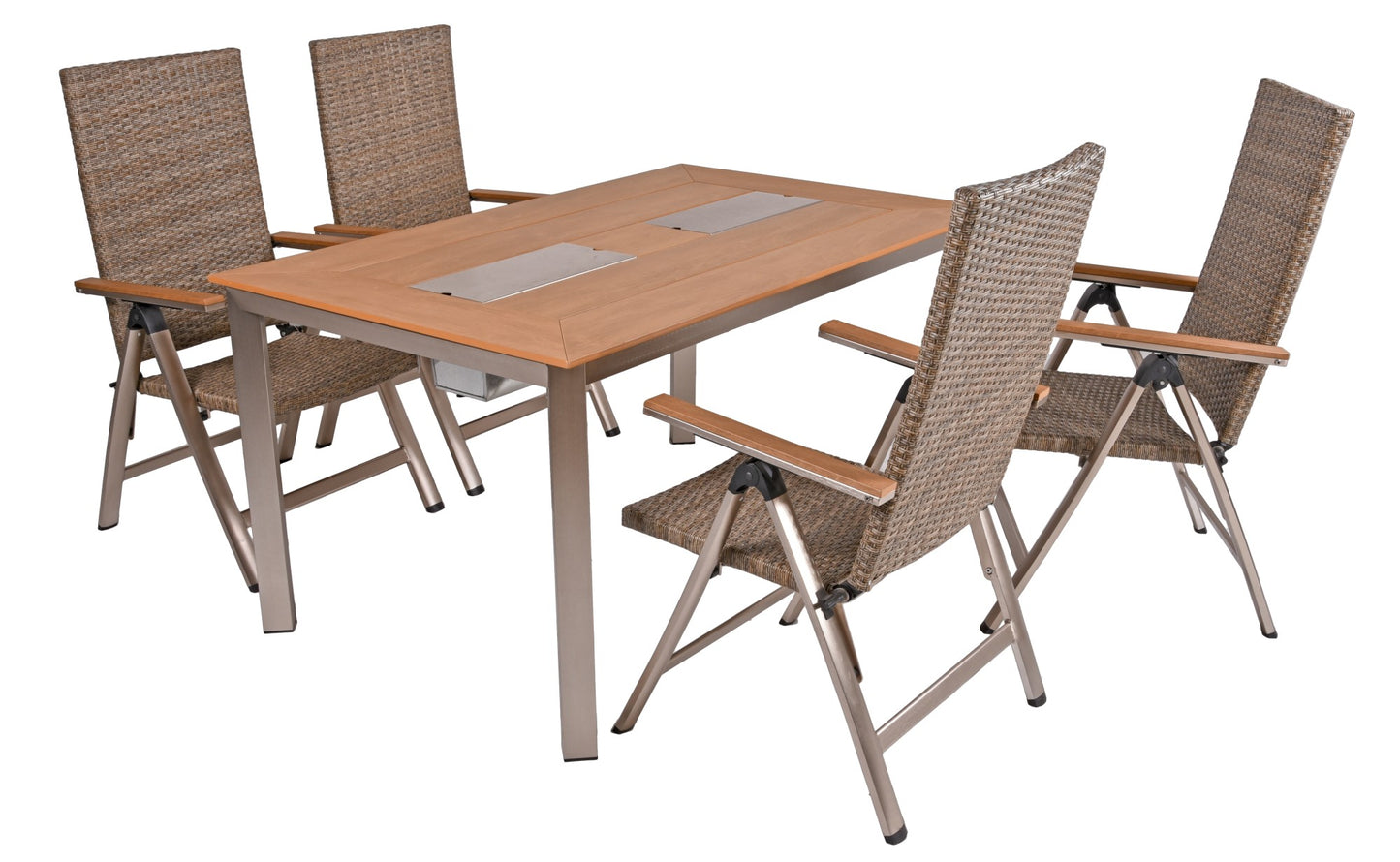 5tlg. Polyrattan Tischgruppe FLORENCE Garten Sitzgruppe Outdoor Hochlehner braun