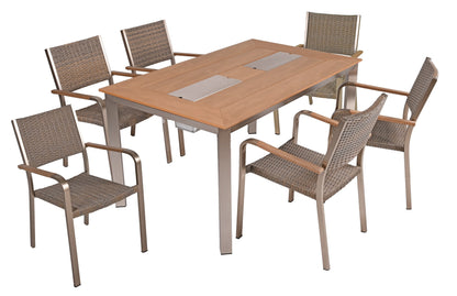 Tischgruppe FLORENCE 7-tlg Garten Sitzgruppe Outdoor Beige Metall Kunststoff